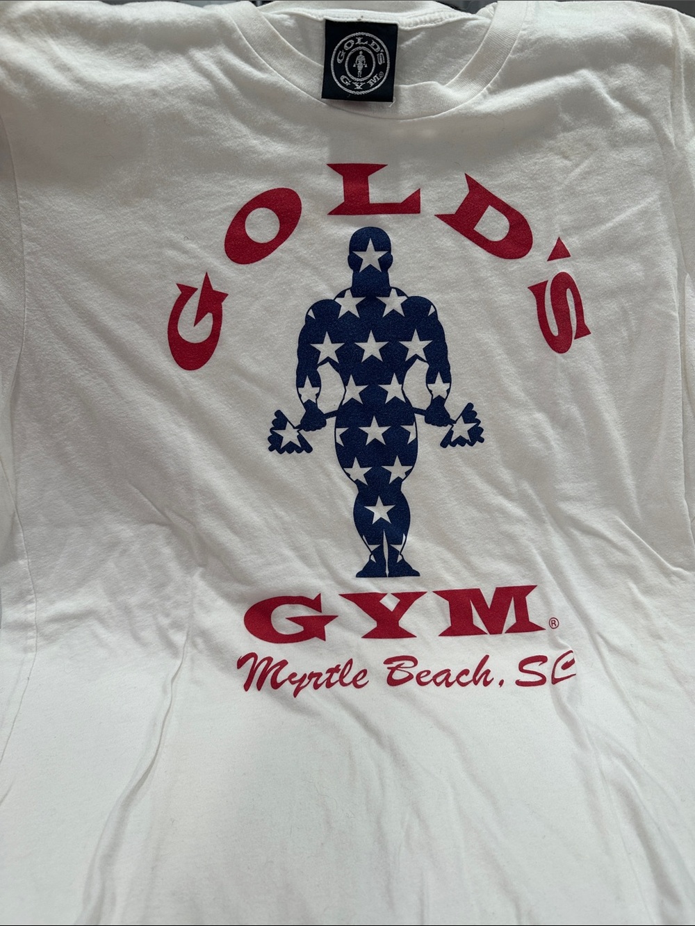 Gold's Gym Myrtle Beach Short Sleeve Tee - White with Red & Blue Graphic